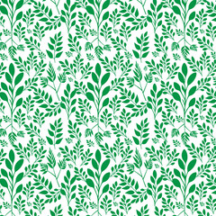 hand draw floral seamless pattern of green leaves Spring Blossom Vector Design on a white background