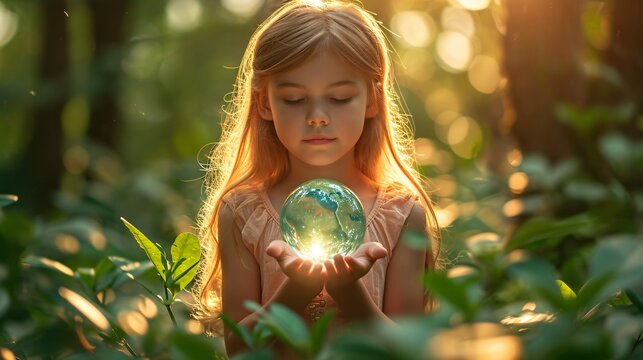 Eco-Warrior Girl: Holding the Earth in Her Hands Generative AI