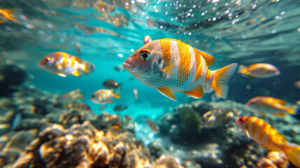 Fish swimming in a ocean, Fish in the sea with clear water