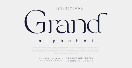 Grand Futurism style alphabet. Thin segment line font, minimalist type for modern futuristic logo, elegant monogram, digital device and hud graphic. Minimal ... See More - obrazy, fototapety, plakaty