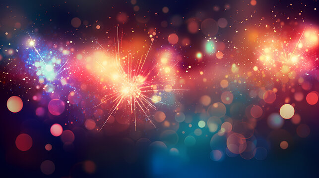 Beautiful creative holiday background. Fireworks and sparkles