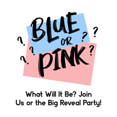 Сard template with a multi-colored inscription. Vector illustration for gender reveal party	