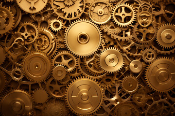 illustration of golden gears background. Created with Generative AI	
 - obrazy, fototapety, plakaty