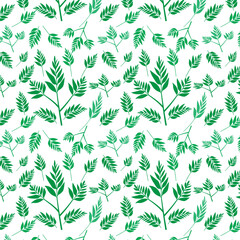 Fototapeta na wymiar hand draw floral seamless pattern of green leaves Spring Blossom Vector Design on a white background