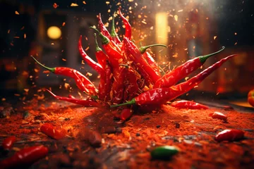Tuinposter photo illustration of hot and smoky chili peppers © Putra