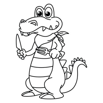 Funny crocodile cartoon for coloring book.