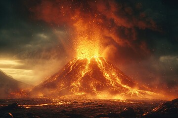 Volcano Eruption in August: A Spectacular Sight Generative AI - obrazy, fototapety, plakaty