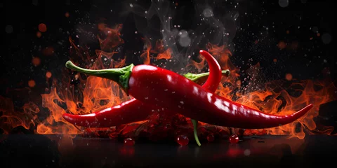 Keuken spatwand met foto photo illustration of hot and smoky chili peppers © Putra