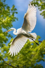 Sublime Dance of the Egret - Majestic Flight Beneath the Blue Sky