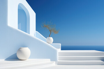 Summer Beauty: White Greek Houses Overlooking the Aegean Sea on the Island of Santorini