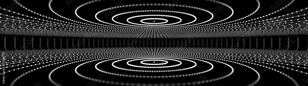 Fototapete Abstract background of points. Wave of cyber particles. Big data stream. 3d rendering