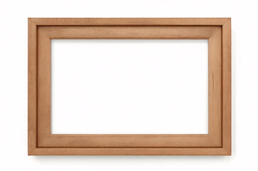 Marco vertical rectangular fino de madera clara colgado en una pared con textura blanca, plano, vista superior, ilustraci&oacute;n 3D.