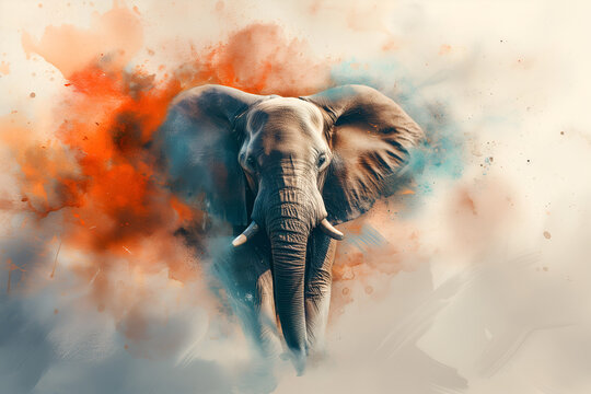 Cute realistic elephant in watercolor style. Generative AI
