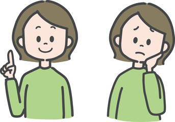 困る　指さし　女性