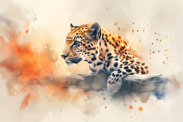 Cute realistic leopard in watercolor style. Generative AI