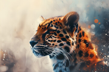 Cute realistic leopard in watercolor style. Generative AI - obrazy, fototapety, plakaty