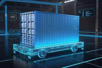3d lowpolygon container box rendering illustration on mobile  transportation online  futuristic element for premium product.AI generated