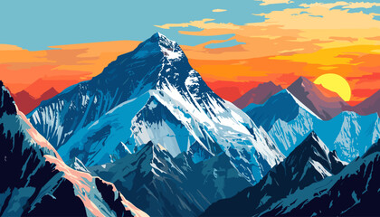 Mountain landscape. Mountain peaks at sunset. Vector illustration  - obrazy, fototapety, plakaty