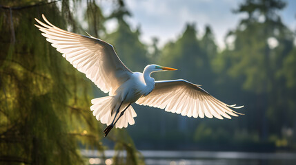 Sublime Dance of the Egret - Majestic Flight Beneath the Blue Sky