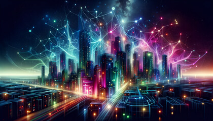 Neon Network Cityscape
