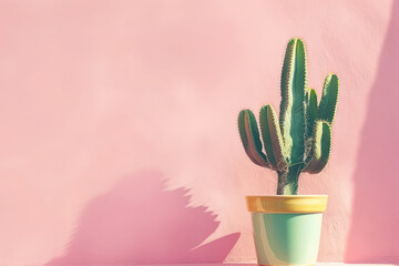Creative Growth: A Stylish Neon Cactus in a Minimalist Pastel Flowerpot on a Bright Yellow Table