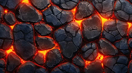 Gordijnen Red and Orange Fiery Coals, Intense Heat and Energy, Dark and Glowing Ember Background, Abstract Hot Lava Texture, Volcanic and Campfire Concept © Rabbi