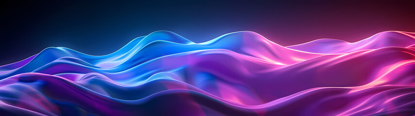 3D Blue and purple wavy shapes abstract neon background.