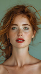 Red hair model close-up portrait