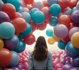Fototapeta na wymiar Woman Surrounded by Balloons illustration