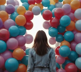 Fototapeta na wymiar Woman Surrounded by Balloons illustration