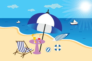 Beach and Umbrella with Chair. Summer Beach Background