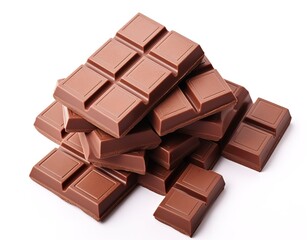 Fototapeta premium Pile of sweet and Tempting to eat chocolate bars isolated on white background