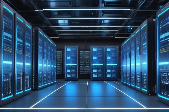 3d lowpolygon server room rendering illustration on mobile  transportation online  futuristic element for premium product.AI generated