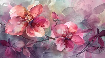 Flowers in the style of watercolor art luxurious floral elements botanical background