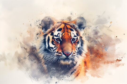 Cute realistic tiger in watercolor style. Generative AI