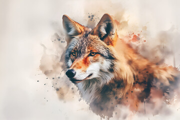 Cute realistic wolf in watercolor style. Generative AI