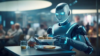 Fotobehang 飲食店で働くロボット © alpha