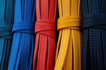 Poster Colored strength textile tapes. Woven rope made of nylon or polyester in various colors. © Lubos Chlubny