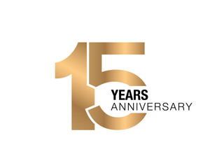15 years anniversary gold poster.  15 years anniversary gold vector card.  15 year anniversary vector design. 