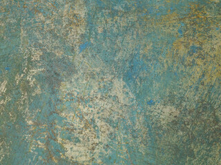 Old sheet of metal with traces of rust and blue paint, background