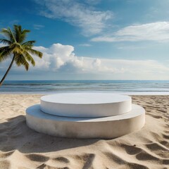 Sea sand display with empty podium for product