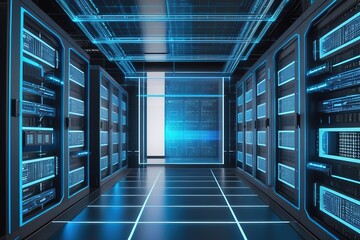 3d lowpolygon server room rendering illustration on mobile  transportation online  futuristic element for premium product.AI generated