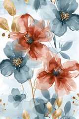 Hand drawn seamless pattern watercolor flowers