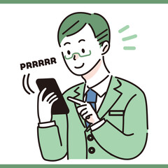 スマホでかかってきた電話を取る会社員 男性