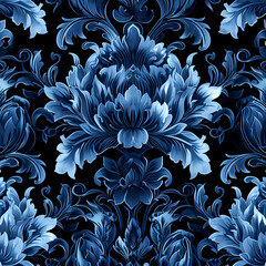 Blue flowers seamless pattern on black background illustration