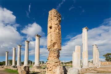 Columns and ruins in the ancient city of Salamis in Cyprus. Salamis Ruins, Famagusta, Turkish...