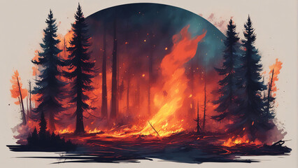 Wild fire burning in the forest.	 - obrazy, fototapety, plakaty