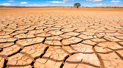 Harsh Climate Impact, Arid Desert and Dry Mud, Environmental Drought Concept, Hot and Cracked Land, Ecological Damage and Global Warming Effects