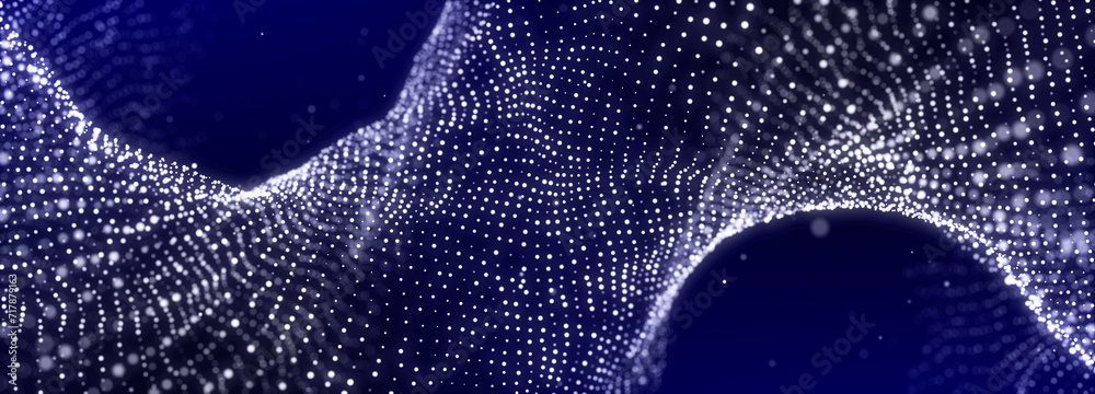 Poster abstract tunnel of glowing dots. 3d wormhole with a mesh structure. vortex. 3d rendering