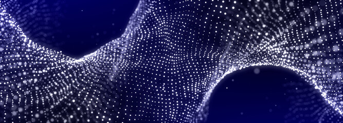 Abstract tunnel of glowing dots. 3D wormhole with a mesh structure. Vortex. 3d rendering